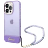 Guess GUHCP14XHGCOHU Apple iPhone 14 Pro Max 6,7" violetinis kietas dėklas su permatomu perlų dirželiu
