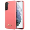Guess GUHCS22MLSLMGFU S22+ S906 fuchsia kietas dėklas Silicone Script Metal Logo