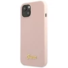 Guess GUHMP13MLSLMGLP Apple iPhone 13 / 14 /15 6,1″ light rožinės spalvos kietas dėklas Silicone Script Gold Logo Magsaf