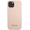 Guess GUHMP13MLSLMGLP Apple iPhone 13 / 14 /15 6,1″ light rožinės spalvos kietas dėklas Silicone Script Gold Logo Magsaf