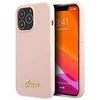 Guess GUHMP13XLSLMGLP Apple iPhone 13 Pro Max 6,7″ light rožinės spalvos kietas dėklas Silicone Script Gold Log