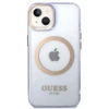 Guess GUHMP14SHTCMU Apple iPhone 14 / 15 / 136.1″violetinės spalvos kietas dėklas Gold Outline Translucent MagS