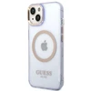 Guess GUHMP14SHTCMU Apple iPhone 14 / 15 / 136.1″violetinės spalvos kietas dėklas Gold Outline Translucent MagS