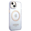 Guess GUHMP14SHTCMU Apple iPhone 14 / 15 / 136.1″violetinės spalvos kietas dėklas Gold Outline Translucent MagS