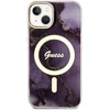 Guess GUHMP14SHTMRSU Apple iPhone 14 / 15 / 13 6.1″ violetinės spalvos kietas dėklas Golden Marble MagSafe