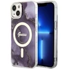 Guess GUHMP14SHTMRSU Apple iPhone 14 / 15 / 13 6.1″ violetinės spalvos kietas dėklas Golden Marble MagSafe