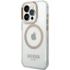 Guess GUHMP14XHTRMD Apple iPhone 14 Pro Max 6,7″ auksinis kietas dėklas Metal Outline Magsafe