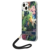 Guess GUOHCP14SHFLSB Apple iPhone 14 / 15 / 13 6.1" mėlynas kietas dėklas su gėlių formos dirželiu