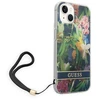 Guess GUOHCP14SHFLSB Apple iPhone 14 / 15 / 13 6.1" mėlynas kietas dėklas su gėlių formos dirželiu