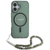 Guess GUHMP16MHGCRELSA Apple iPhone 16 Plus 6.7" žalios spalvos kietas dėklas IML Glitter With Pearl Strap MagSafe