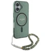 Guess GUHMP16MHGCRELSA Apple iPhone 16 Plus 6.7" žalios spalvos kietas dėklas IML Glitter With Pearl Strap MagSafe