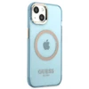 Guess GUHMP13MHTCMB Apple iPhone 13 / 14 / 15 6.1″ mėlynas kietas dėklas Gold Outline Translucent MagSaf