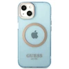 Guess GUHMP13MHTCMB Apple iPhone 13 / 14 / 15 6.1″ mėlynas kietas dėklas Gold Outline Translucent MagSaf