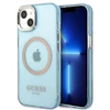 Guess GUHMP13MHTCMB Apple iPhone 13 / 14 / 15 6.1″ mėlynas kietas dėklas Gold Outline Translucent MagSaf