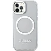 Guess GUHMP12MHTRMS Apple iPhone 12/12 Pro 6.1″ sidabrinis kietas dėklas Metal Outline Magsafe