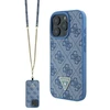 Guess GUHCP16LP4TDSCPB Apple iPhone 16 Pro 6.3″ mėlynas kietas dėklas Leather Metal Logo Strass Crossbody
