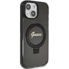 Guess GUHMP14SHRSGSK Apple iPhone 14 / 15 / 13 6.1″ juodos spalvos kietas dėklas Ring Stand Script Glitter MagSafe