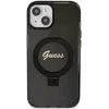 Guess GUHMP14SHRSGSK Apple iPhone 14 / 15 / 13 6.1″ juodos spalvos kietas dėklas Ring Stand Script Glitter MagSafe