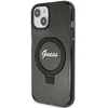 Guess GUHMP13MHRSGSK Apple iPhone 13 / 14 / 15 6.1″ juodos spalvos kietas dėklas Ring Stand Script Glitter MagSafe