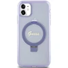 Guess GUHMN61HRSGSU Apple iPhone 11 / Xr 6.1″ violetinės spalvos kietas dėklas Ring Stand Script Glitter MagSafe