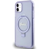 Guess GUHMN61HRSGSU Apple iPhone 11 / Xr 6.1″ violetinės spalvos kietas dėklas Ring Stand Script Glitter MagSafe