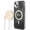 Rinkinys Guess GUBPP14SHMEACSK Case+ Charger iPhone 14 6,1" juodas/juodas kietas dėklas Marble MagSafe