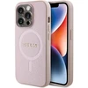 Guess GUHMP15LPSAHMCP Apple iPhone 15 Pro 6.1″ rožinės spalvos kietas dėklas Saffiano MagSafe