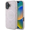 Guess GUHMP16SPSAPSMEP Apple iPhone 16 6.1″rožinės spalvos kietas dėklas Saffiano Peony Classic Logo MagSafe