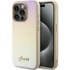Guess GUHCP14LPSAIRSD Apple iPhone 14 Pro 6.1″ auksinis kietas dėklas Saffiano Iridescent Script