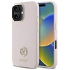 Guess GUHCP16SM4DGPP Apple iPhone 16 6.1″ rožinės spalvos kietas dėklas Silicone Logo Strass 4G