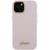 Guess GUHCP15SSMBSLP Apple iPhone 15 / 14 / 13 6.1″ rožinės spalvos kietas dėklas Silicone Script Metal Logo & Frame