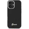 Guess GUHCP16MSMBSLK Apple iPhone 16 Plus 6.7″ juodos spalvos kietas dėklas Silicone Script Metal Logo & Frame