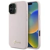 Guess GUHCP16SSMBSLP Apple iPhone 16 6.1″ rožinės spalvos kietas dėklas Silicone Script Metal Logo & Frame