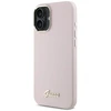 Guess GUHCP16SSMBSLP Apple iPhone 16 6.1″ rožinės spalvos kietas dėklas Silicone Script Metal Logo & Frame