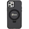 Guess GUHMP12MHRSGSK Apple iPhone 12/12 Pro 6.1″ juodos spalvos kietas dėklas Ring Stand Script Glitter MagSafe