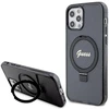 Guess GUHMP12MHRSGSK Apple iPhone 12/12 Pro 6.1″ juodos spalvos kietas dėklas Ring Stand Script Glitter MagSafe
