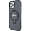 Guess GUHMP12MHRSGSK Apple iPhone 12/12 Pro 6.1″ juodos spalvos kietas dėklas Ring Stand Script Glitter MagSafe