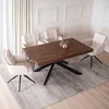 HAMPTON stačiakampis ištraukiamas stalas, 160–240 cm, riešuto spalvos/juodas, moderniam lofto formos valgomajam