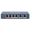 Ausinės Hikvision DS-3E0106HP-E tinklo komutatorius, nevaldomas, „Fast Ethernet“ (10/100), su PoE palaikymu, mėlynos spalvos