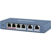 Ausinės Hikvision DS-3E0106HP-E tinklo komutatorius, nevaldomas, „Fast Ethernet“ (10/100), su PoE palaikymu, mėlynos spalvos