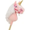 Hobby Horse vienaragis ant lazdos rožinis su balta karčiene ir auksiniu ragu