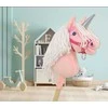 Hobby Horse vienaragis ant lazdos rožinis su balta karčiene ir sidabriniu ragu