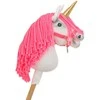 Hobby Horse vienaragis ant lazdos su rožine karčiene ir auksiniu ragu