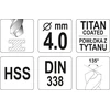 Yato HSS-TiN spiralinis grąžtas, 4 mm (YT-44640)