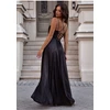 Ilga suknelė su plonomis petnešėlėmis ir raišteliu nugaroje