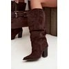 Ilgaauliai batai su stambiu kulnu, šokolado rudos spalvos