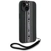 Karl Lagerfeld PU Saffiano Athleisure Stripe and Strap dėklas telefonui Apple iPhone 15 rožinės spalvos