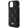 iPhone 15 - juodas Guess dygsniuotas metalinis dėklas su logotipu