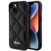 iPhone 15 - juodas Guess dygsniuotas metalinis dėklas su logotipu