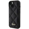 iPhone 15 - juodas Guess dygsniuotas metalinis dėklas su logotipu